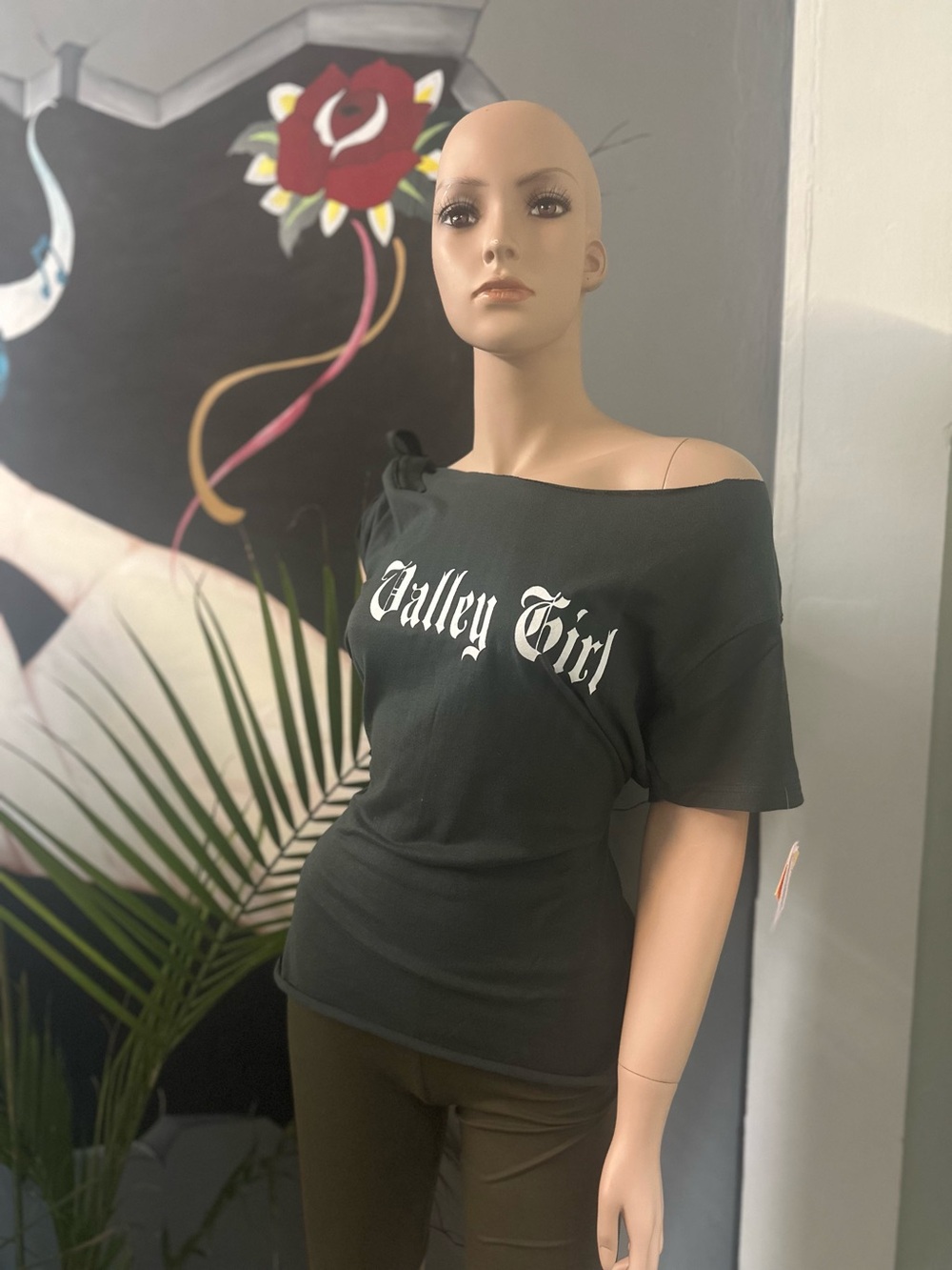 Valley Girl Black Off-Shoulder Graphic Tee